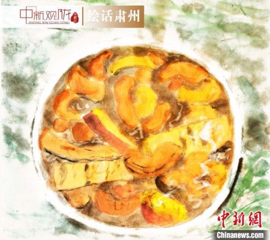 圖為酒泉美食“糊鍋”繪畫作品?！《排d彥 攝