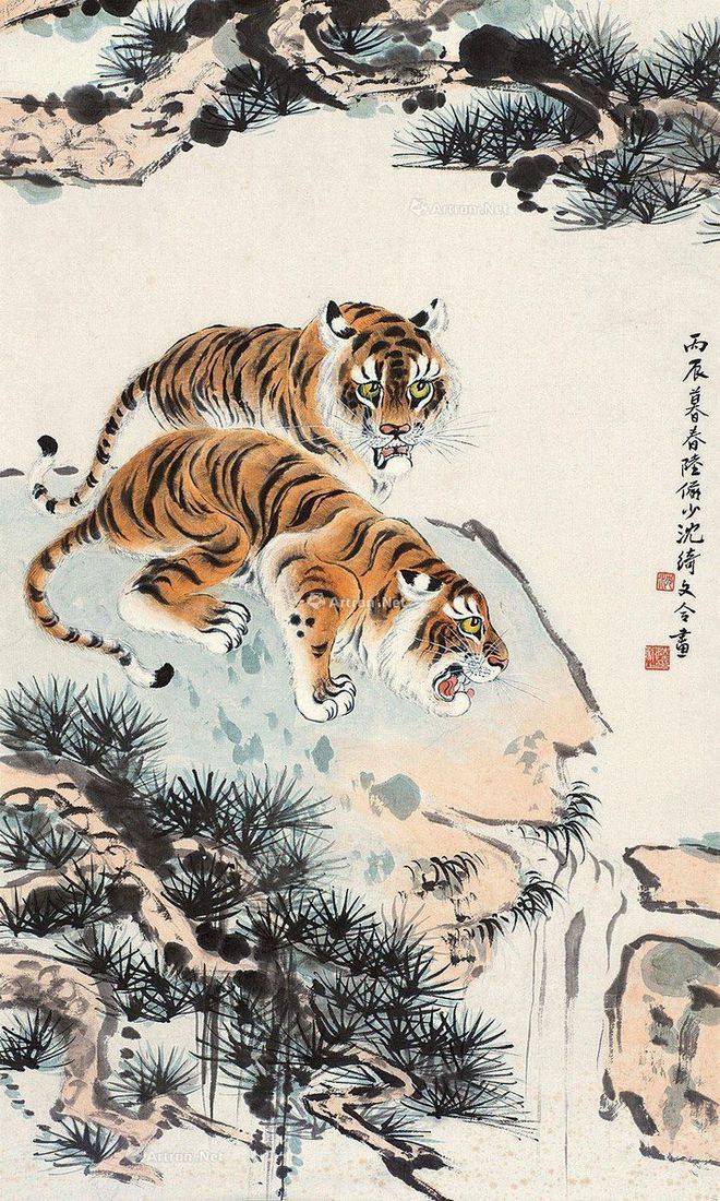 圖：陸儼少、沈綺文合畫《雙虎圖》