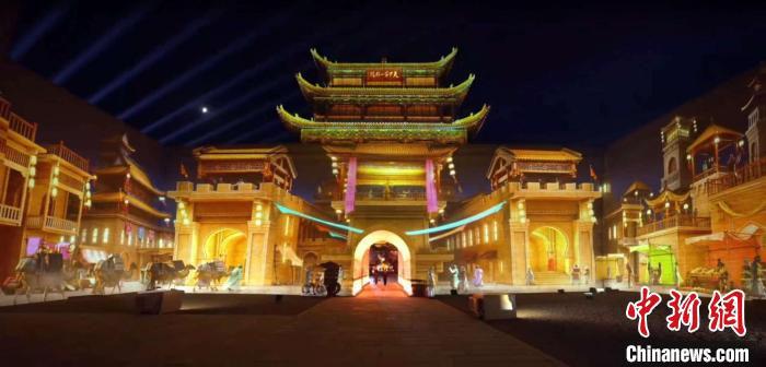 2024年7月15日，甘肅嘉峪關(guān)開啟“夜游”模式。圖為夜游燈光劇《天下嘉峪關(guān)》光影效果。(甘肅嘉峪關(guān)關(guān)城景區(qū)供圖)